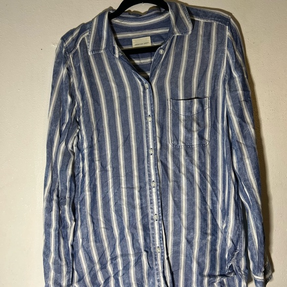 American Eagle Outfitters Tops - American Eagle Boyfriend Fit Button Up Stripped Shirt Size L